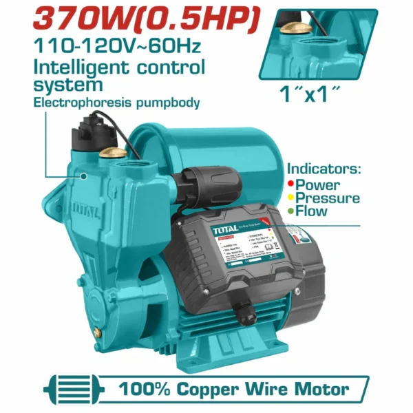 (TOTAL) Bomba De Agua Periférica Autocebante Control Inteligente Automática 370W(0.5Hp) Max. 35M.